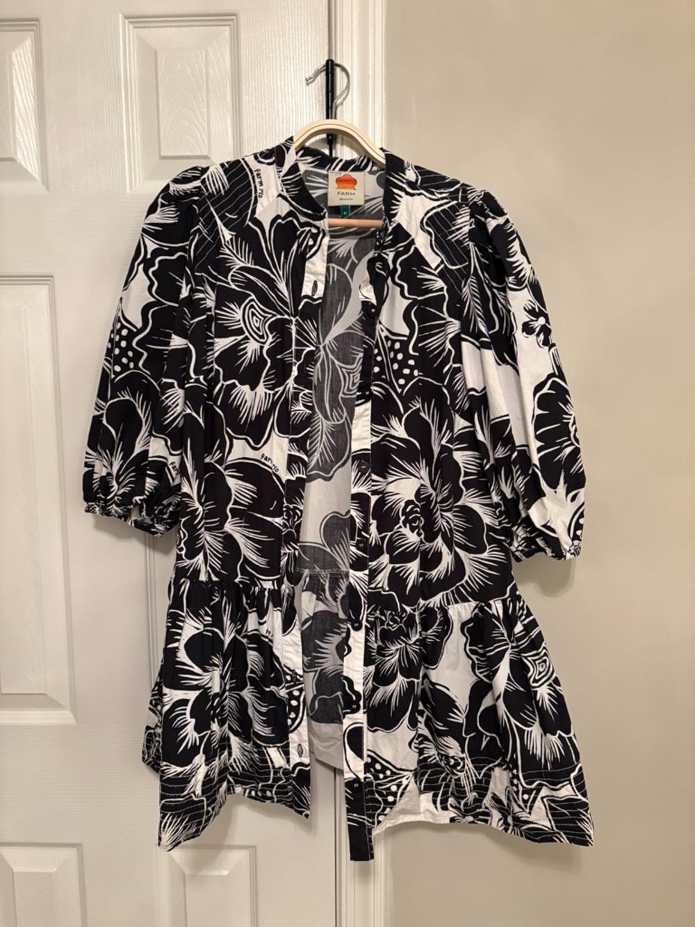 FARM Rio Black and White Floral Mini Dress